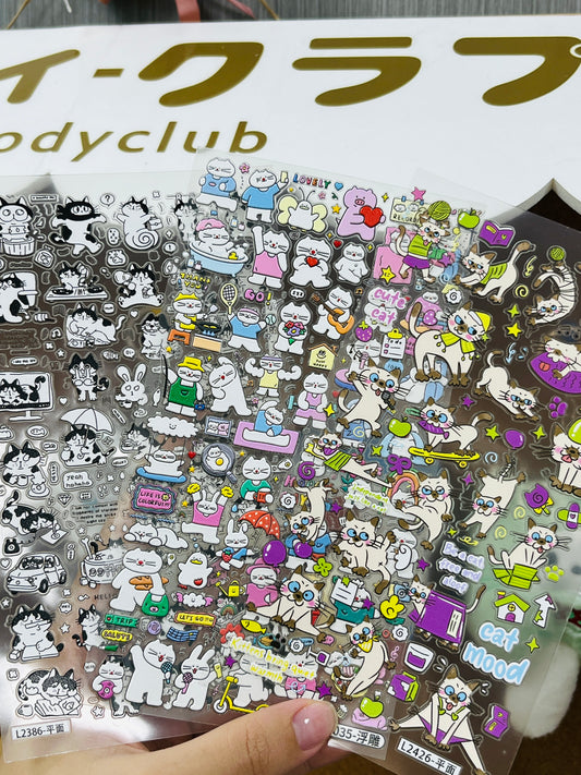 Funny Artsy Cat Embossed Sticker Set--3 Sheets⭐ - WOWO STUDIO