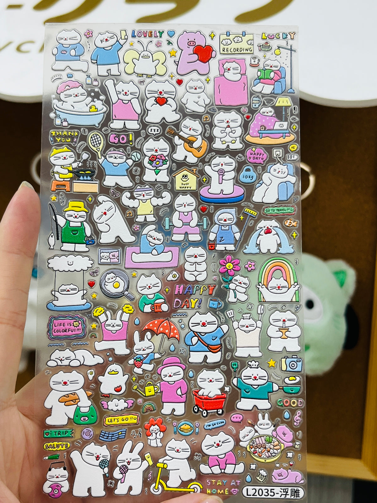 Funny Artsy Cat Embossed Sticker Set--3 Sheets⭐ - WOWO STUDIO