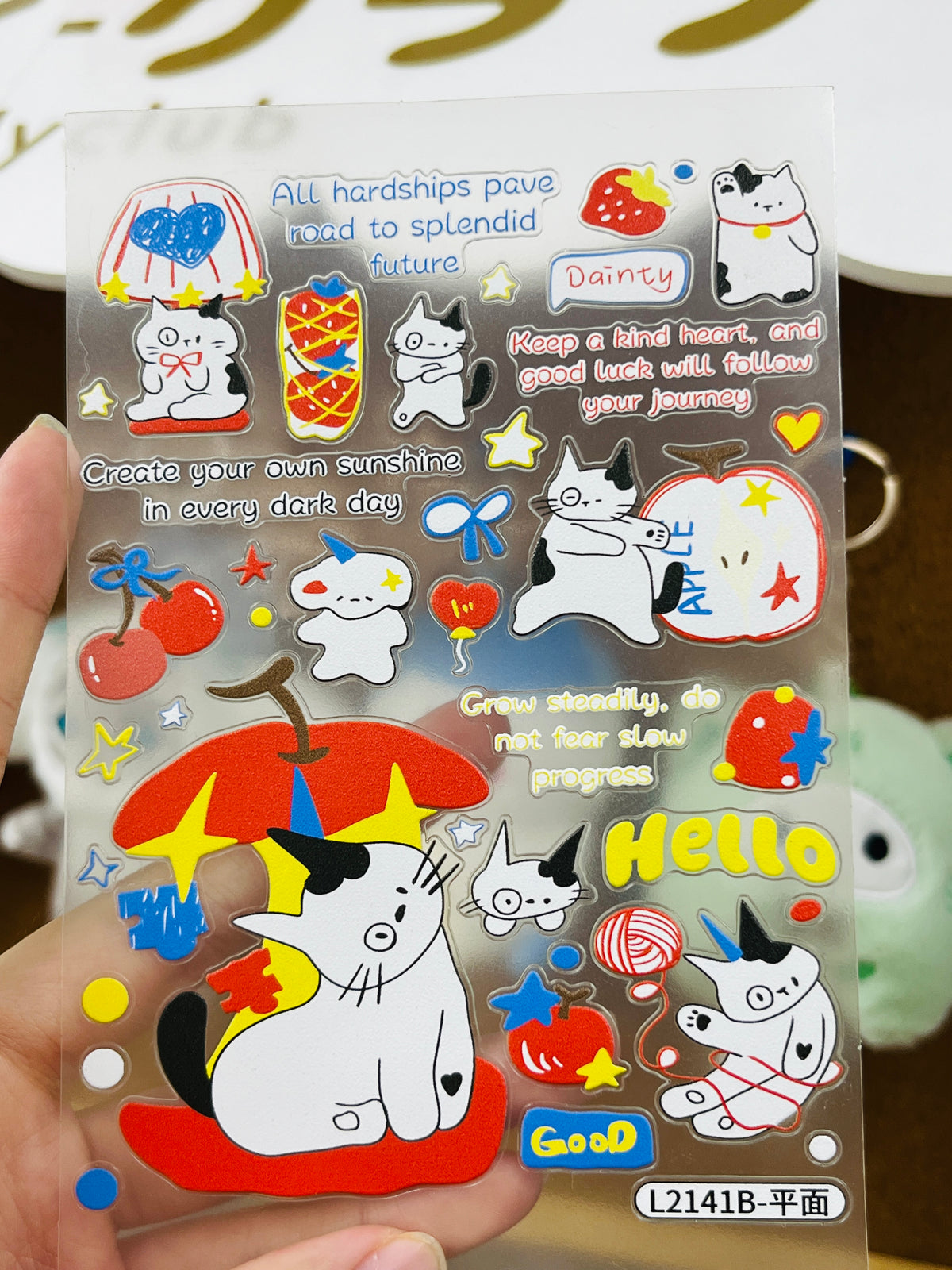 Apple Meow Embossed Stickers Set--4 Sheets⭐ - WOWO STUDIO